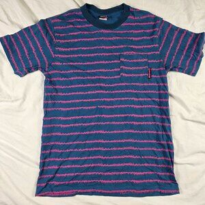 Gotcha Mens Medium Blue Pink Stripe Pocket Tee Casual Short Sleeve T Shirt